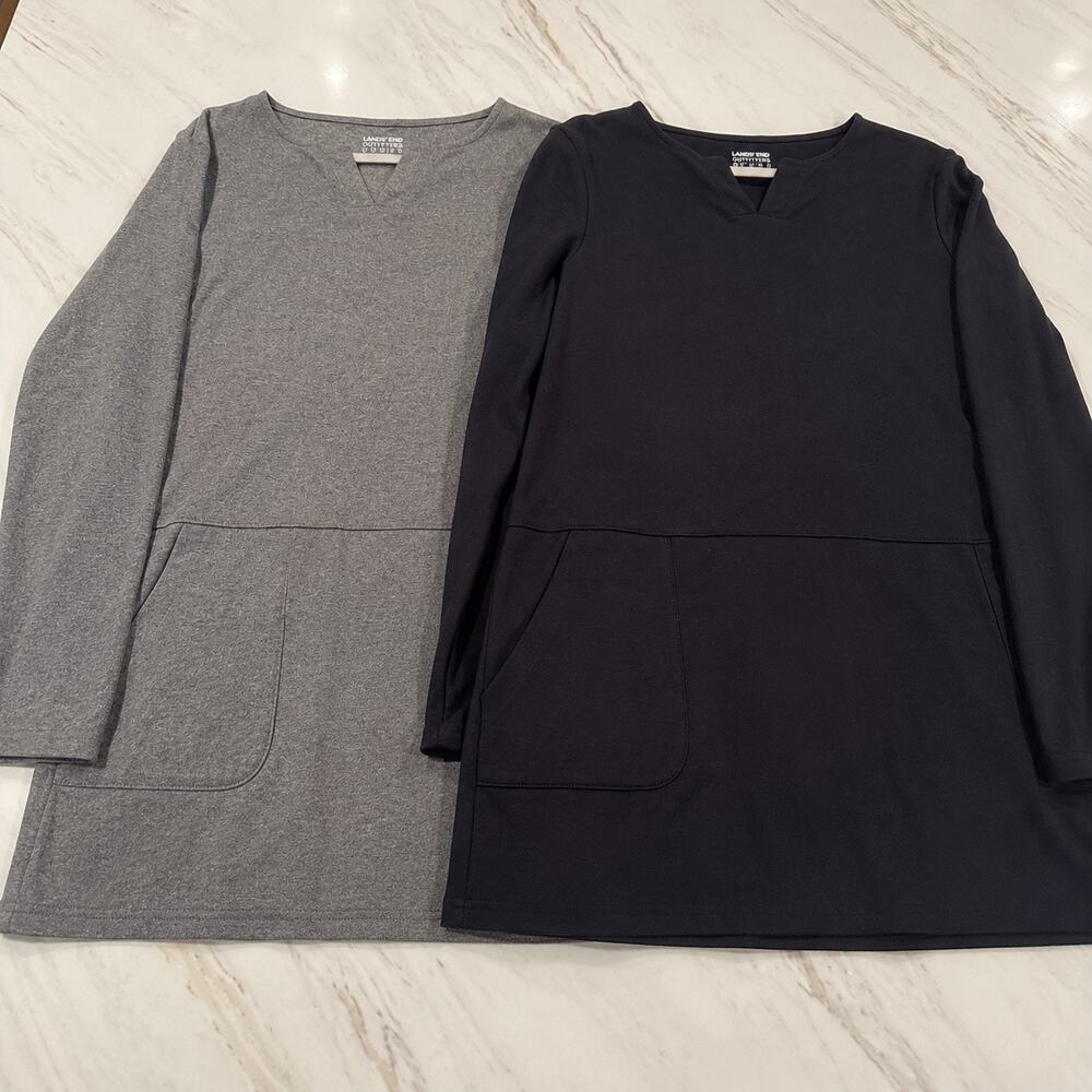 Lands’ End Outfitters Women’s Tunic Tops Lot of 2 Black Gray Long Sleeve Pockets